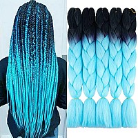 Aidusa Ombre Braiding Hair Light Blue 5Pcs Synthetic Braid Hair Extensions Jumbo Braiding Hair 24 Inch 2 Tones For Box Braids Tw