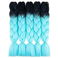 Aidusa Ombre Braiding Hair Light Blue 5Pcs Synthetic Braid Hair Extensions Jumbo Braiding Hair 24 Inch 2 Tones For Box Braids Tw