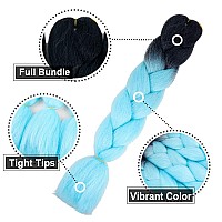 Aidusa Ombre Braiding Hair Light Blue 5Pcs Synthetic Braid Hair Extensions Jumbo Braiding Hair 24 Inch 2 Tones For Box Braids Tw