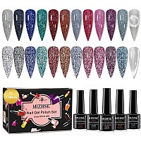 Mizhse Reflective Glitter Gel Polish 11 Colors Reflective Gel Nail Polish With Universal Silver Cat Eye Gel Sparkling Diamond U