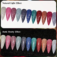 Mizhse Reflective Glitter Gel Polish 11 Colors Reflective Gel Nail Polish With Universal Silver Cat Eye Gel Sparkling Diamond U