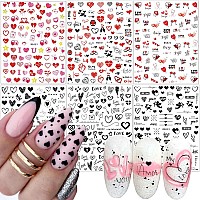 Heart Nail Stickers For Nail Art 6 Sheets Love Heart Nail Decals 3D Selfadhesive Nail Art Supplies Valentines Day Heart Love