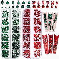 Belicey Nail Art Rhinestones Red Green Flatback Round Rhinestones Charms Nail Gem Stones With K9 Bling Glass Crystals Diamonds J