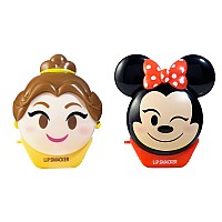 Lip Smacker Disney Minnie Mouse and Beauty And The Beast Belle Emoji Lip Balm Duo, Flavored Strawberry Lemonade, Bow-nade, 2 Pack