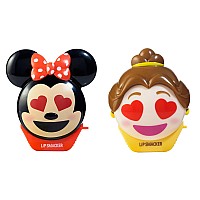 Lip Smacker Disney Minnie Mouse and Beauty And The Beast Belle Emoji Lip Balm Duo, Flavored Strawberry Lemonade, Bow-nade, 2 Pack