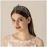 Exacoo Black Tiara for Women Gold Crown for Girls Wedding Princess Birthday Crystal Rhinestones Headbands for Prom Bridal Party Halloween Costume Christmas Gift