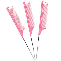 Rat Tail Combs Teasing Comb:3Pack Rat Tail Combs Set,Hair Stylists Styling Comb,Long Steel Pin Rat Tail Teasing Comb,Parting Combs for Women Great for All Hair Types(Pink)