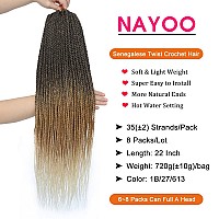 Nayoo Small Crochet Hair Senegalese Twist, 22 Inch 8 Packs Ombre Crochet Hair For Black Women, 35 Strands/Pack Braids Crochet Hair, Twist Crochet Hair Hot Water Setting (22 Inch, 1B/27/613)