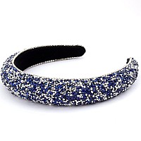 Wecoe Rhinestone Headband Blue Headband Bling Diamond Padded Headband Glitter Sparkle Headbands Fashion Headbands Formal Hair Ac