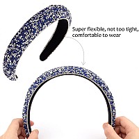 Wecoe Rhinestone Headband Blue Headband Bling Diamond Padded Headband Glitter Sparkle Headbands Fashion Headbands Formal Hair Ac