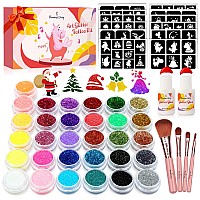 Temporary Glitter Tattoo Kids, Eleanore's Diary 31 Glitter Colors,165 Unique Stencils,2 Glue,4 Brushes,Adults & Kids Arts Glitter Make Up Kit, Gifts for Girls Boys Birthday Party Halloween Festival