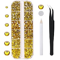 3792 Pcs Citrine Yellow Flatback Rhinestones Set for Nail, Art, Crafts, Makeup, Tumblers Glitter Round with Tweezers and Picking Pen(SS6~SS20)