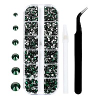 3792 Pcs Green Flatback Rhinestones Set for Nail, Art, Crafts, Makeup, Tumblers Glitter Round with Tweezers and Picking Pen(SS6~SS20)