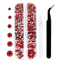 3792 Pcs Red Flatback Rhinestones Set for Nail, Art, Crafts, Makeup, Tumblers Glitter Round with Tweezers and Picking Pen(SS6~SS20)