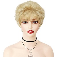 Gnimegil Elderly Wigs Short Curly Wig For Ladies Synthetic Hair Old Women Wigs Light Blonde Wig Halloween Costume Carnival Party