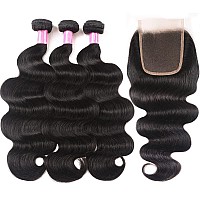 Yisea Body Wave 3 Bundles With Closure12 14 1610Bundles With Closure 100 Unprocessed Brazilian Body Wave Human Hair Bundles