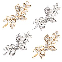 Waydress 4 Pieces Rhinestone Hair Clip Set Leaf Wedding Hairpin Bride Pearl Crystal Hair Clips Rhinestone Barrette Elegant Brid