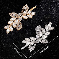 Waydress 4 Pieces Rhinestone Hair Clip Set Leaf Wedding Hairpin Bride Pearl Crystal Hair Clips Rhinestone Barrette Elegant Brid