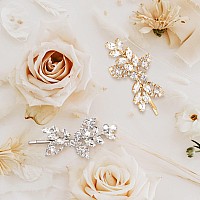 Waydress 4 Pieces Rhinestone Hair Clip Set Leaf Wedding Hairpin Bride Pearl Crystal Hair Clips Rhinestone Barrette Elegant Brid