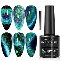 Supwee 10Ml Green Cat Eye Top Coat Gel Polish 2In1 9D Wide Cat Eye Gel Polish And Top Coat Gel Nail Polish Manicure Nail Salon