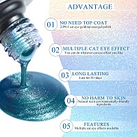 Supwee 10Ml Green Cat Eye Top Coat Gel Polish 2In1 9D Wide Cat Eye Gel Polish And Top Coat Gel Nail Polish Manicure Nail Salon