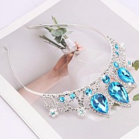 Cocide Frozen Elsa Tiara For Women Birthday Crown Halloween Costume Blue Crystal Headband Tiara Princess Hair Accessories For We