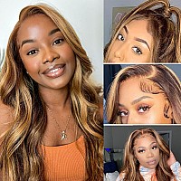 Aaliweya Highlight Ombre Hd Lace Front Wigs Human Hair Honey Blonde 13X4 Body Wave Lace Frontal Wig For Women Glueless 180 Dens