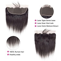 Brazilian Virgin Straight Human Hair 3 Bundles With Frontal 13X4 Ear To Ear Lace Frontal 100 Unprocessed Brazilian Remy Virgin