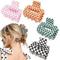 Ahoney 4 Pack Checkered Hair Clip Hair Claw Clips for Thin Hair 2