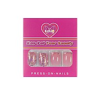 Pink Nude Fake Nails Acrylic Glitter Press On Nails Short Length Sequins Holo Jelly Gel Glossy Full Cover False Nail Tips