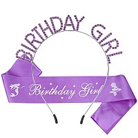 AOPRIE Birthday Sash for Girls Birthday Crowns Birthday Tiara for Women Purple Birthday Girl Headband Princess Crown Rhinestone Happy Birthday Accessories