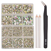 Ncb 8000Pcs Non Hotfix Rhinestones 10 Sizes Flatback Crystal Glass Rhinestones With Tweezers And Picking Pen For Nail Art Clothe