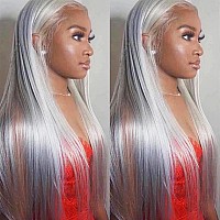 Andria Lace Front Wigs Glueless Synthetic Long Silk Straight Natural Heat Resistant Fiber Hair Grey Wig With Baby Hair For Black