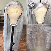 Andria Lace Front Wigs Glueless Synthetic Long Silk Straight Natural Heat Resistant Fiber Hair Grey Wig With Baby Hair For Black