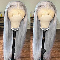 Andria Lace Front Wigs Glueless Synthetic Long Silk Straight Natural Heat Resistant Fiber Hair Grey Wig With Baby Hair For Black