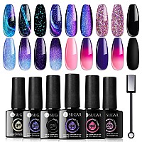 Ur Sugar Glitter Gel Nail Polish Set 6 Colors Glitter 9D Cat Magnetic Black Nail Polish Color Changing Gel Polish Kit Hot Pink