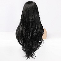 Piaou Black Wig With Bangs Long Black Wigs For Women Synthetic Wavy Wigs With Bangs Natural Color Heat Resistant Fiber Daily Cos