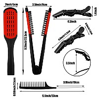 Honeydak Double Brush Boar Bristle Clamp Comb With Alligator Clips Rat Tail Comb For Hair Styling Red Black