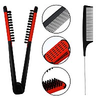 Honeydak Double Brush Boar Bristle Clamp Comb With Alligator Clips Rat Tail Comb For Hair Styling Red Black