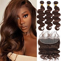 Kapelli Hair Brazilian Body Wave Bundles With Lace Frontal 20 22 2418Frontal 10A Light Brown Body Wave Human Hair Bundles Wit