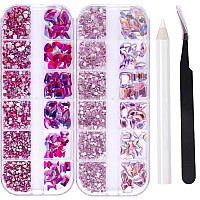 Belicey Nail Art Rhinestones Pink Ab Flatback Round Rhinestones Charms Nail Gem Stones With K9 Bling Glass Crystals Diamonds Jew