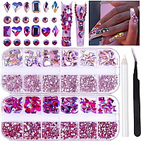 Belicey Nail Art Rhinestones Pink Ab Flatback Round Rhinestones Charms Nail Gem Stones With K9 Bling Glass Crystals Diamonds Jew