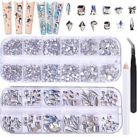 Belicey Nail Art Rhinestones White Blue Flatback Round Rhinestones Charms Nail Gem Stones With K9 Bling Glass Crystals Diamonds