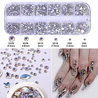 Belicey Nail Art Rhinestones White Blue Flatback Round Rhinestones Charms Nail Gem Stones With K9 Bling Glass Crystals Diamonds