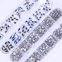 Belicey Nail Art Rhinestones White Blue Flatback Round Rhinestones Charms Nail Gem Stones With K9 Bling Glass Crystals Diamonds