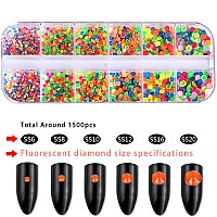 Belicey Nail Art Rhinestones Fluorescent Color Flatback Round Rhinestones Charms Nail Gem Stones With K9 Bling Glass Crystals Di