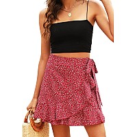 Naggoo Womens Mini Skirts Floral Tie Waisted Beach Skirts Red Large