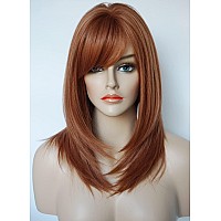 Layered Wigs Medium Length Wig For Women Copper Wig Ginger Wig Layered Wig With Bangs Synthetic Wig Highlight For White Women O