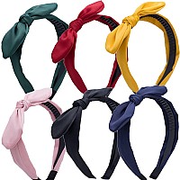 Lvyeer Hairband 6 Pieces Bow Headbands For Women Knotted Headbands Wired Rabbit Ears Cute Headbands Fashion Side Bow Hair Acces