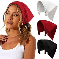 AWAYTR 3pcs Hair Bandana for Women Girls Solid Color Hair Scarf Headband Double Layer Chiffon Triangle Head Kerchief Headband Boho Hair Band (Solid Color (Black/White/Red))